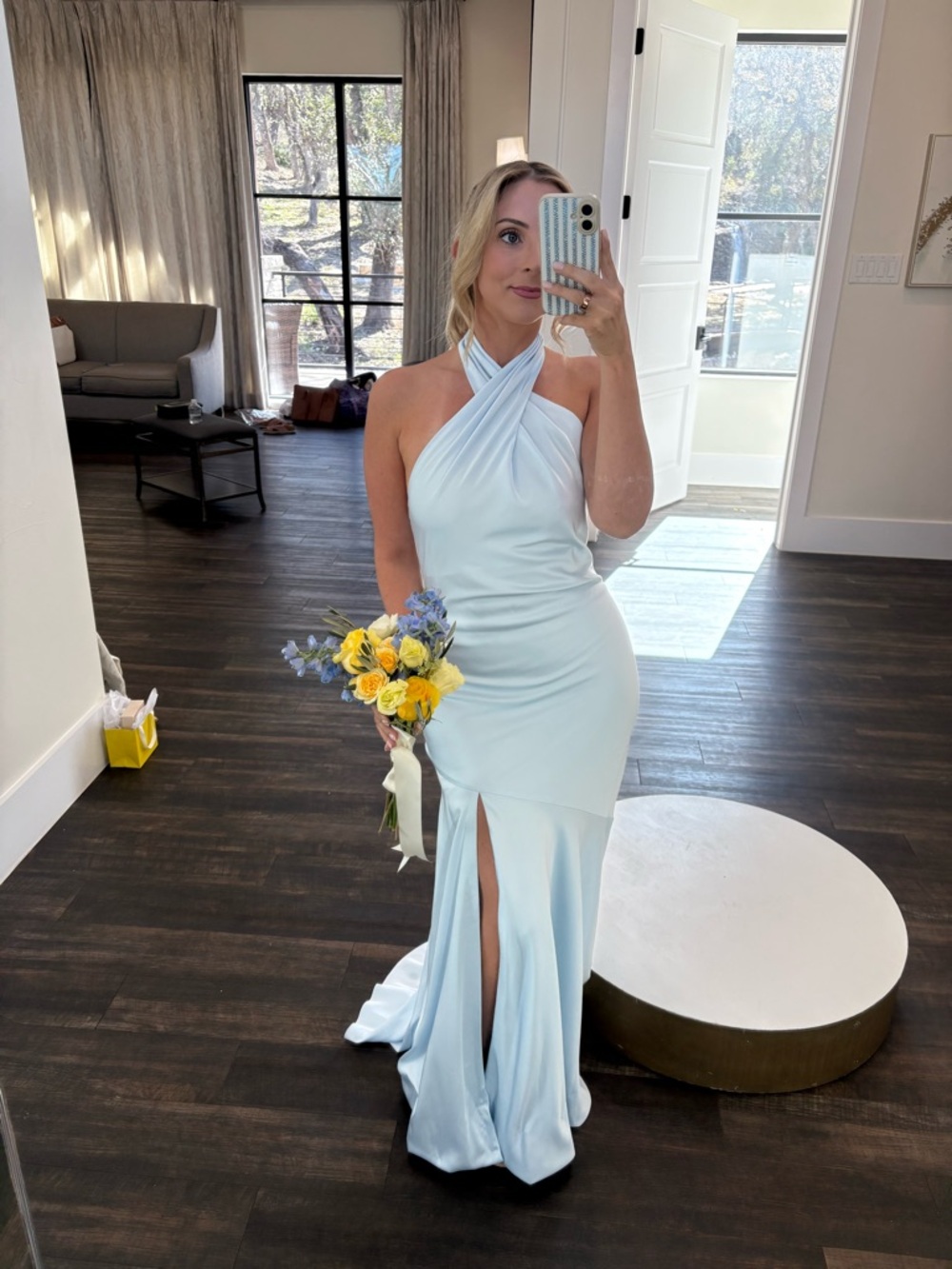 Birdy Grey Mist Blue Halter Maxi Dress with Front Slit